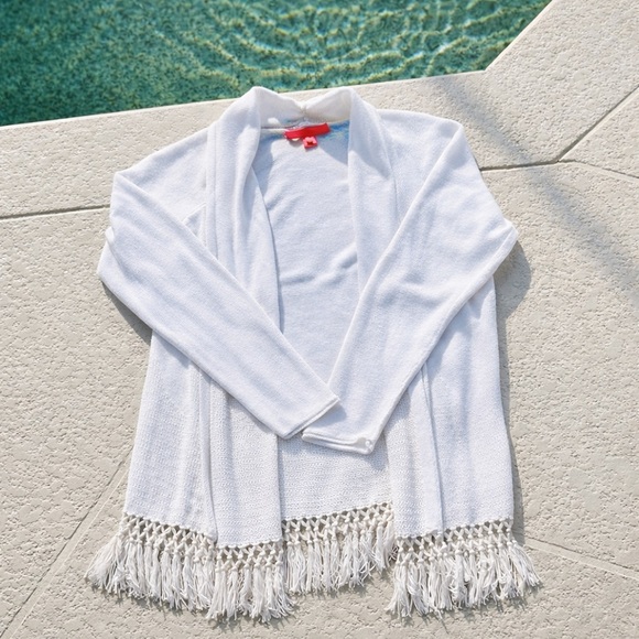 Lilly Pulitzer Sweaters - Lilly Pulitzer Tatum Fringe Cardigan Resort White XL Cotton Blend